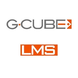 G-Cube LMS logo—grey/orange wordmark with arrow icon;