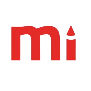 mi logo—red lowercase wordmark with a triangular dot on the “i”.