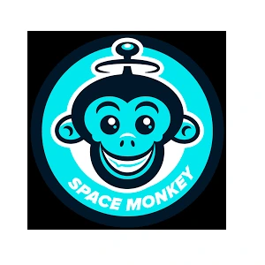 Space Monkey emblem—smiling monkey icon inside blue circular badge.
